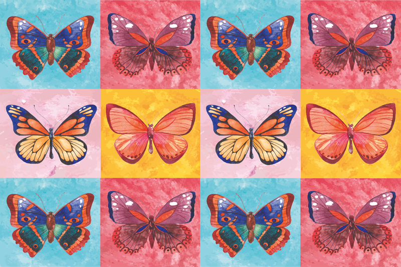 Colorful Butterfly Array flower vinyl rug - TenStickers