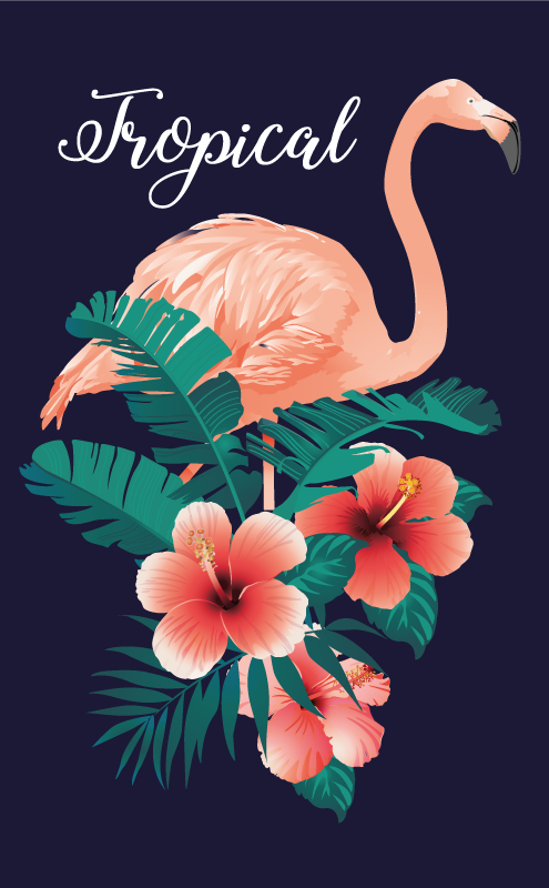 tropical flamingo black animal rug - TenStickers