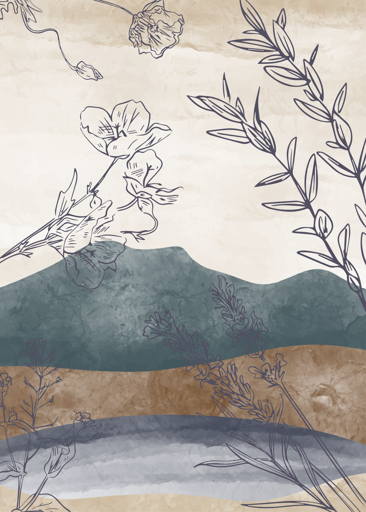 Botanical Silhouette flower vinyl rug - TenStickers