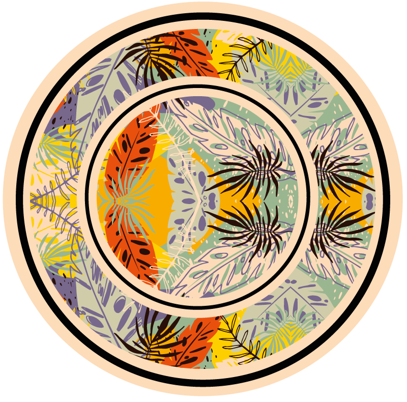 Botanical Circular Motif flower vinyl rug - TenStickers