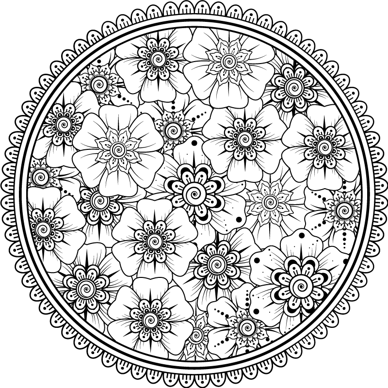 circle black mandala tile carpet - TenStickers