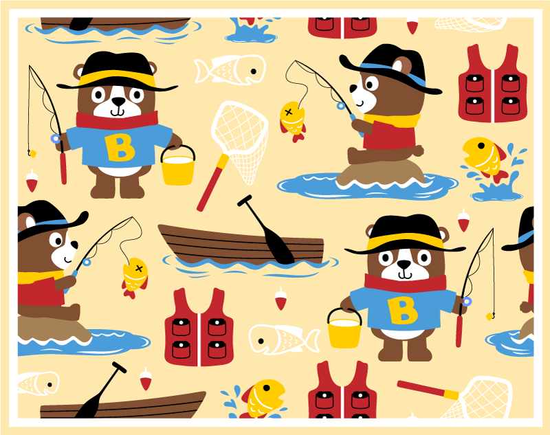 Fishing Bear Adventure kids vinyl rug - TenStickers