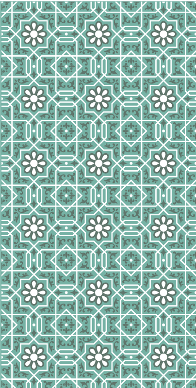 Green foral tile kitchen vinyl rug - TenStickers