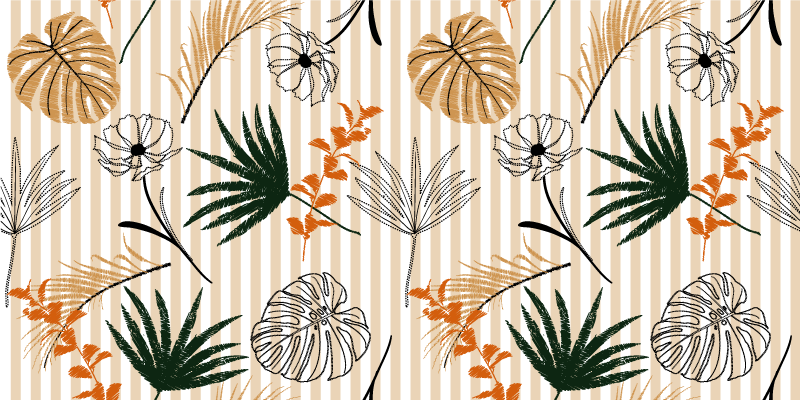 Vinyl rug black white and beige flowers - TenStickers