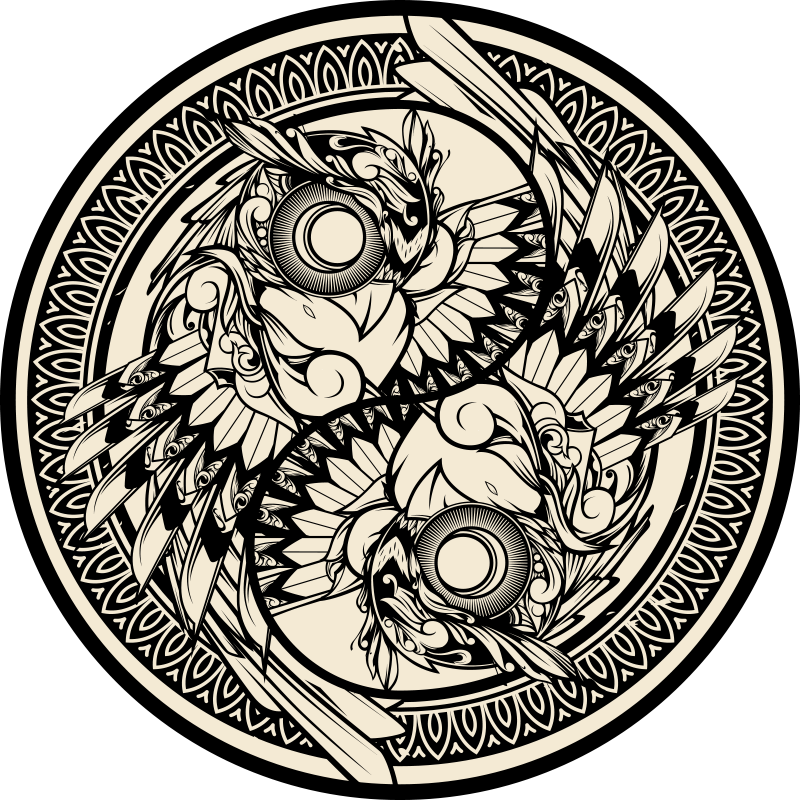 yin yang owl doodle ornament bedroom rug - TenStickers