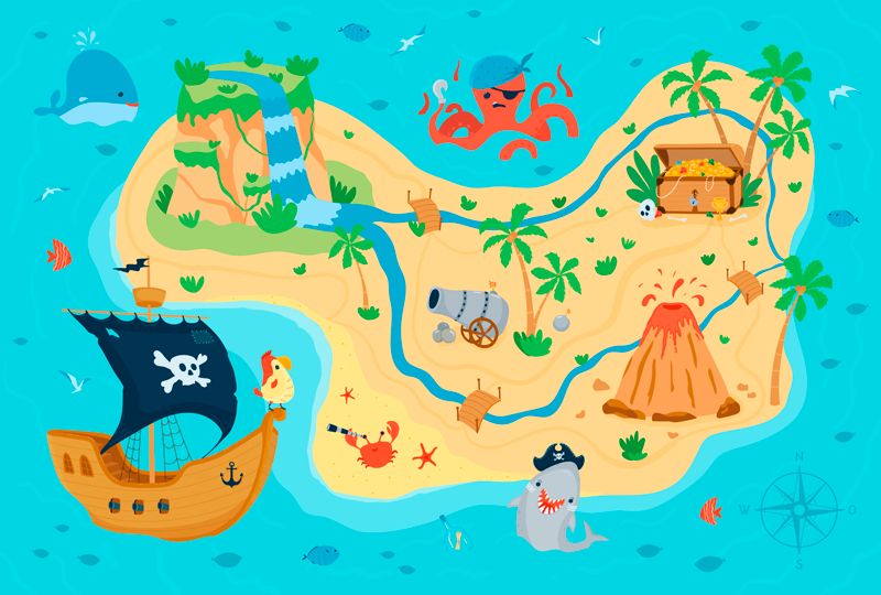 Pirate Adventure Map gaming vinyl rug - TenStickers