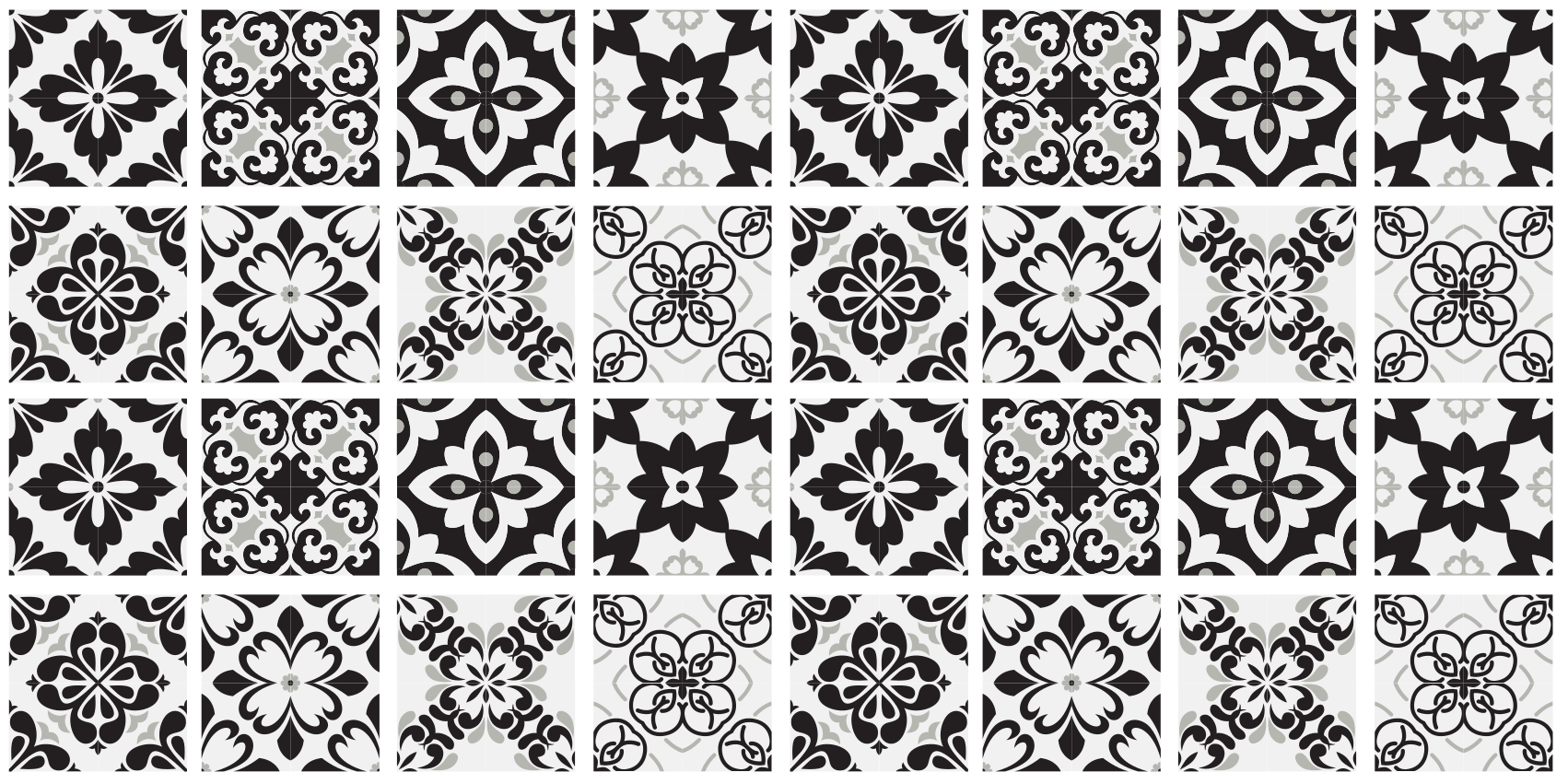 Black and white tiles modern kitchen vinyl rug - TenStickers