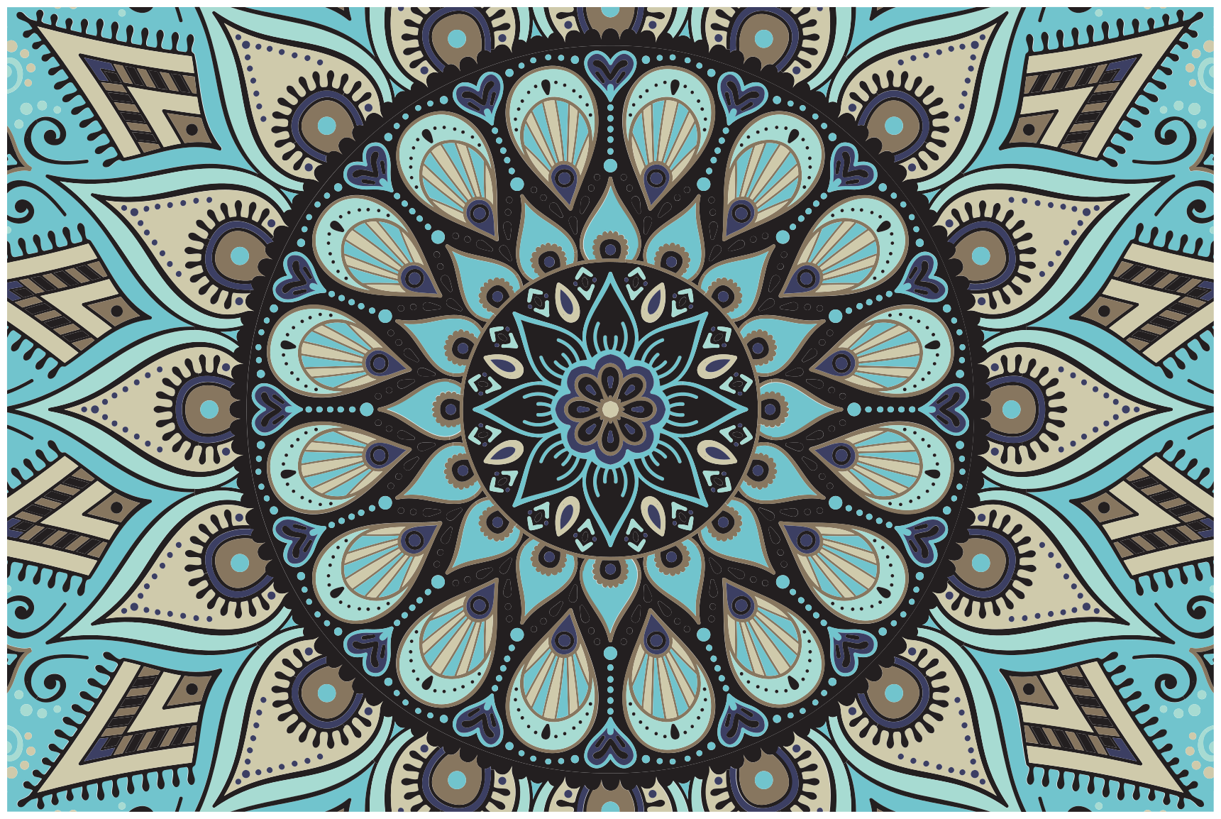 Ethnical black and blue  mandala vinyl rug - TenStickers