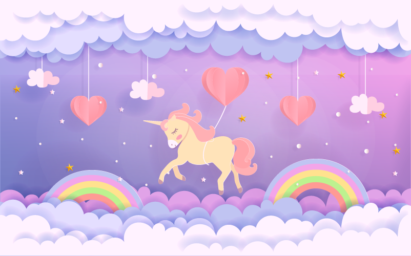 baby unicorn flying with balloons vinyl rug - TenStickers
