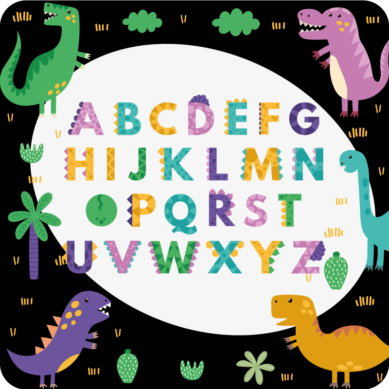 dinosaurs with alphabet  vinyl alphabet rug - TenStickers