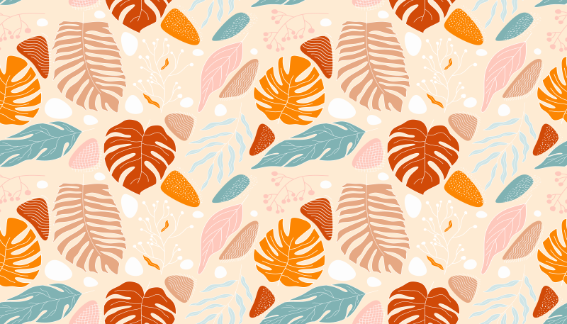 Tropical beige leaf patterns flower vinyl rug - TenStickers