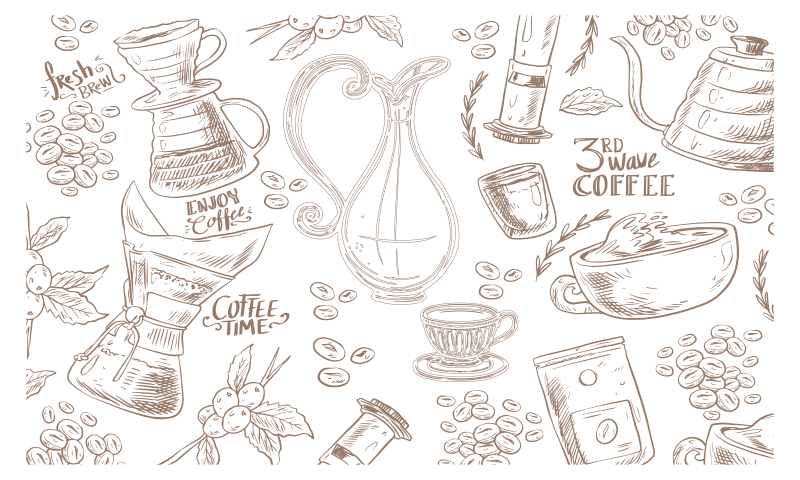 Coffee Sketches kitchen vinyl rug - TenStickers