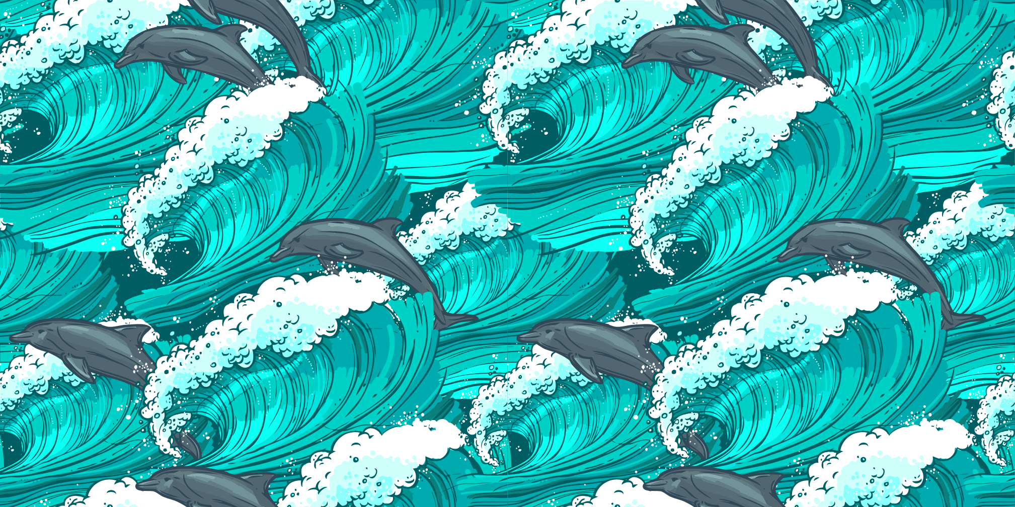 Dolphin Wave Motif animal vinyl rug - TenStickers