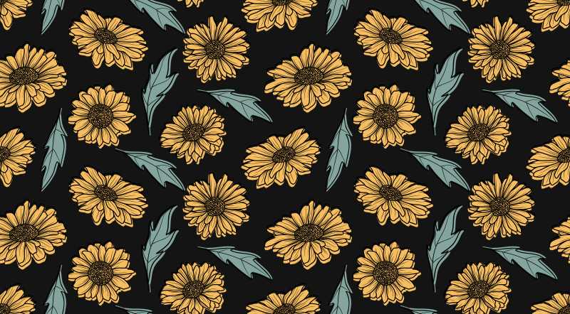 Black background sunflowers floral rug - TenStickers