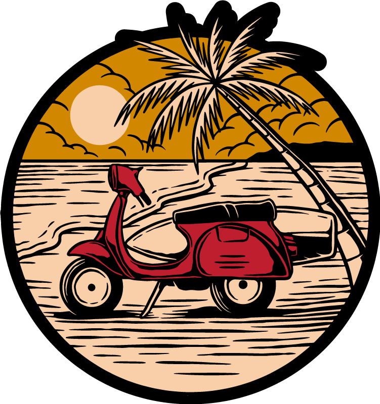 Tropical Scooter Scene vinyl rug - TenStickers