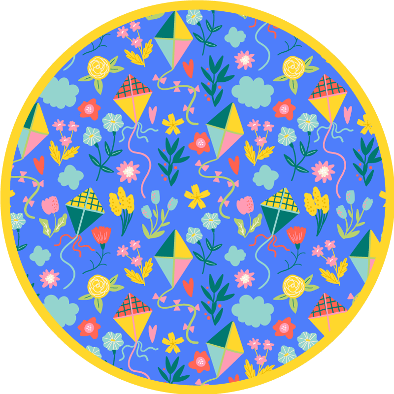 Floral Kite Motif flower vinyl rug - TenStickers