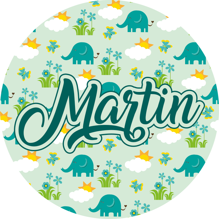 Elephants and flowers with name vinyl rug - TenStickers
