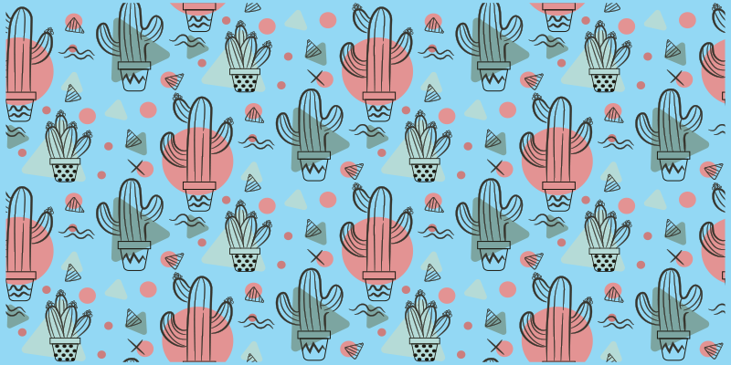 Blue cactus pattern kitchen vinyl rug - TenStickers