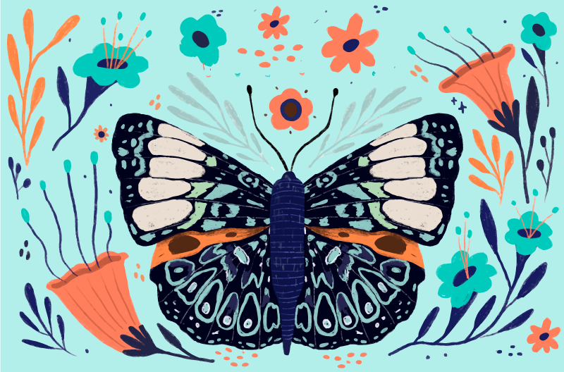 Butterflies and leafs nature vinyl rug - TenStickers