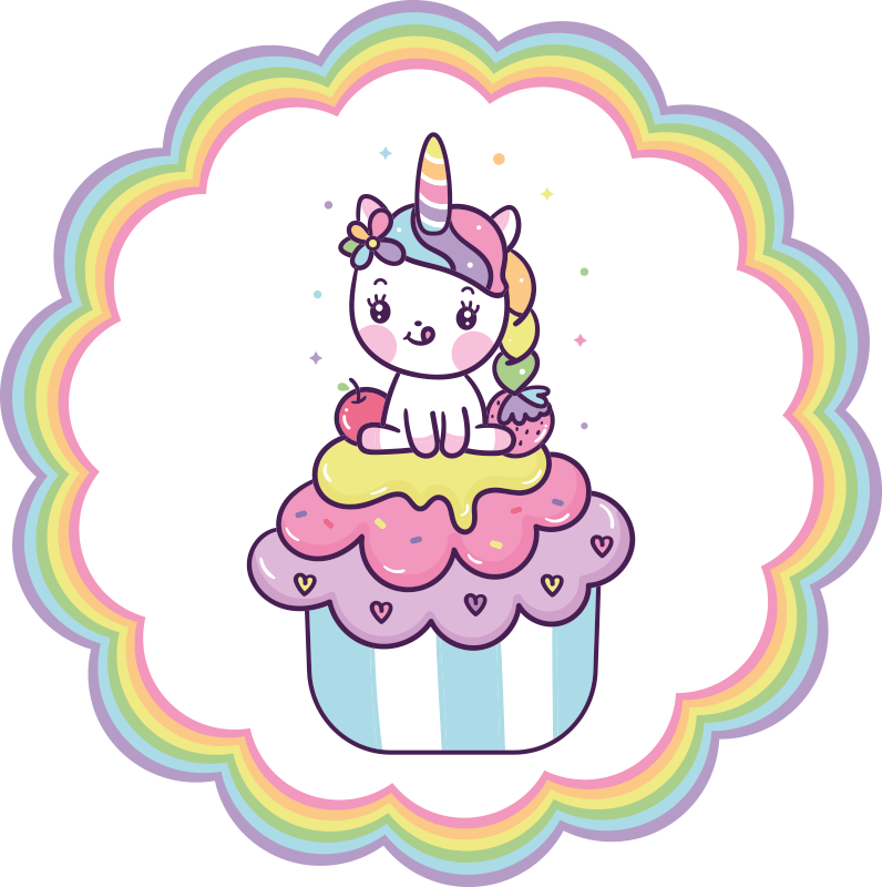 Unicorn siting on big cupcake smiling vinyl rug - TenStickers