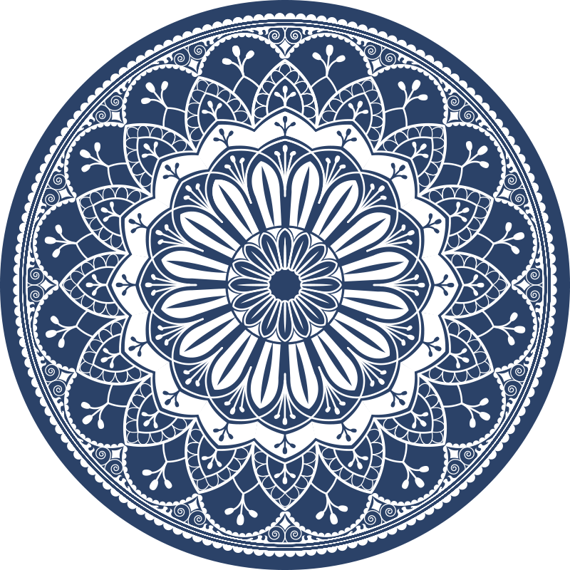 Navy Botanical Composition mandala vinyl rug - TenStickers