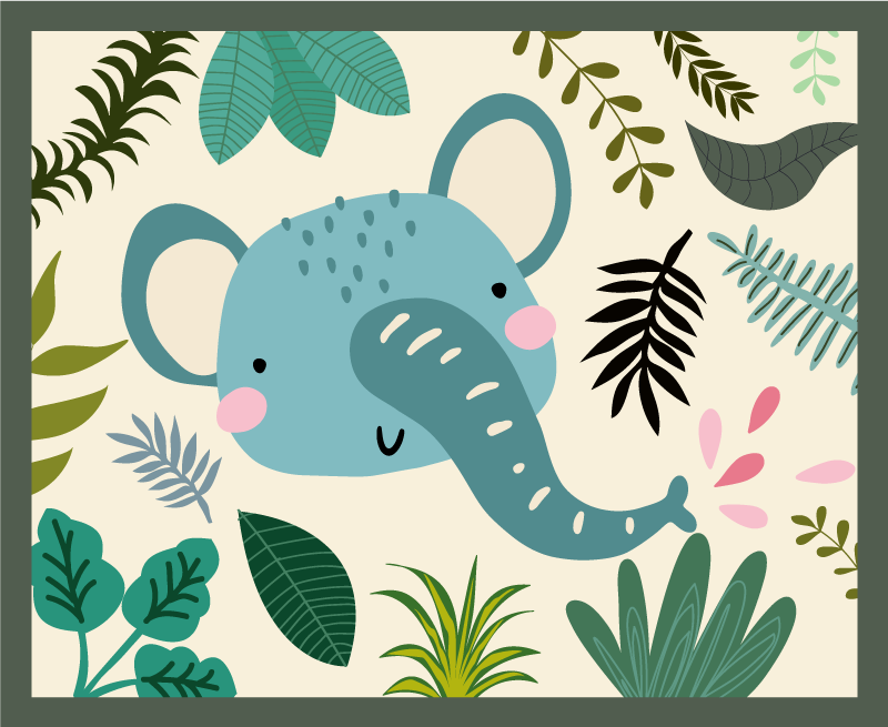 Kids happy elephant and plants kids vinyl rug - TenStickers