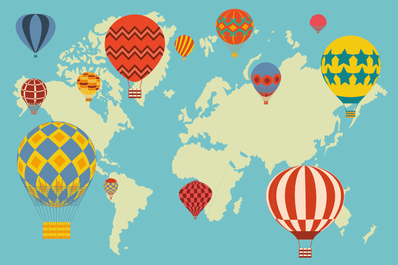 Air balloons world map vinyl rug - TenStickers