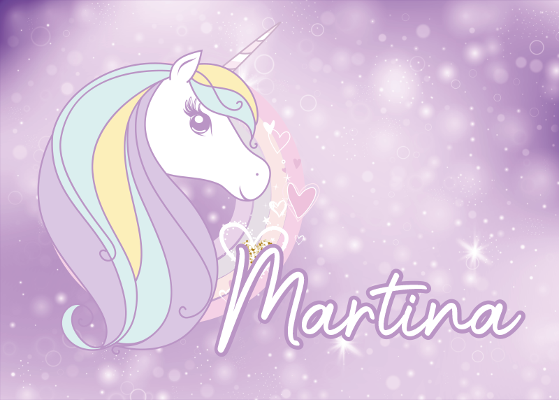 Purple unicorn universe with name kids play mat - TenStickers