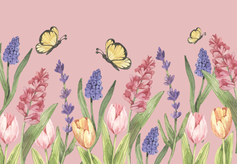 Botanical Garden Emblem flower vinyl rug - TenStickers