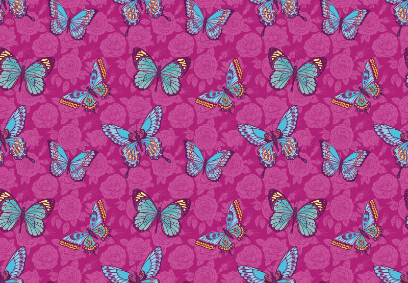 Butterfly Floral Motif flower vinyl rug - TenStickers