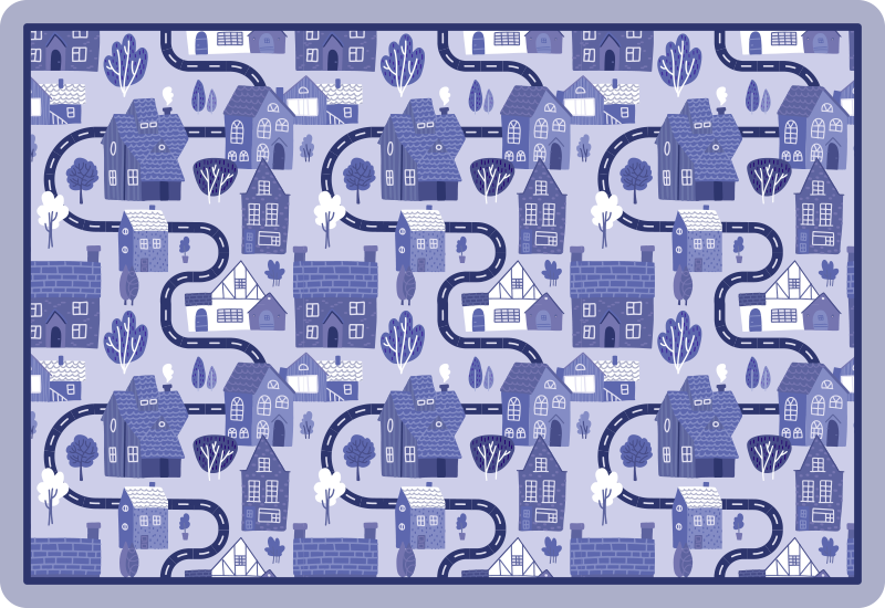 Blue townscape design road vinyl rug - TenStickers