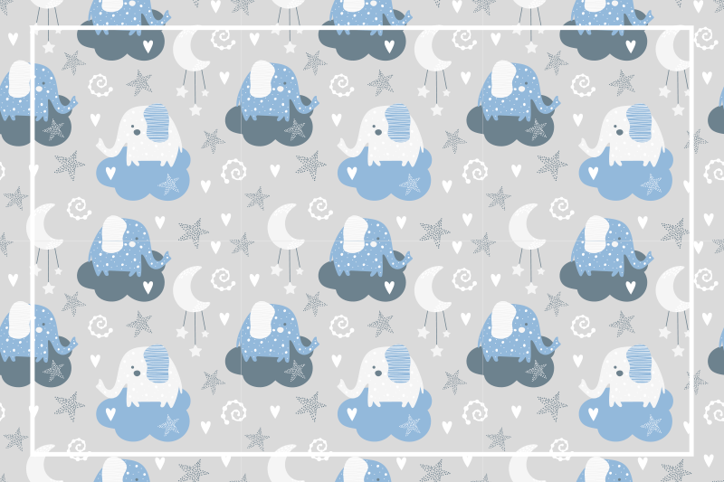 Blue nordic elephants kids vinyl rug - TenStickers