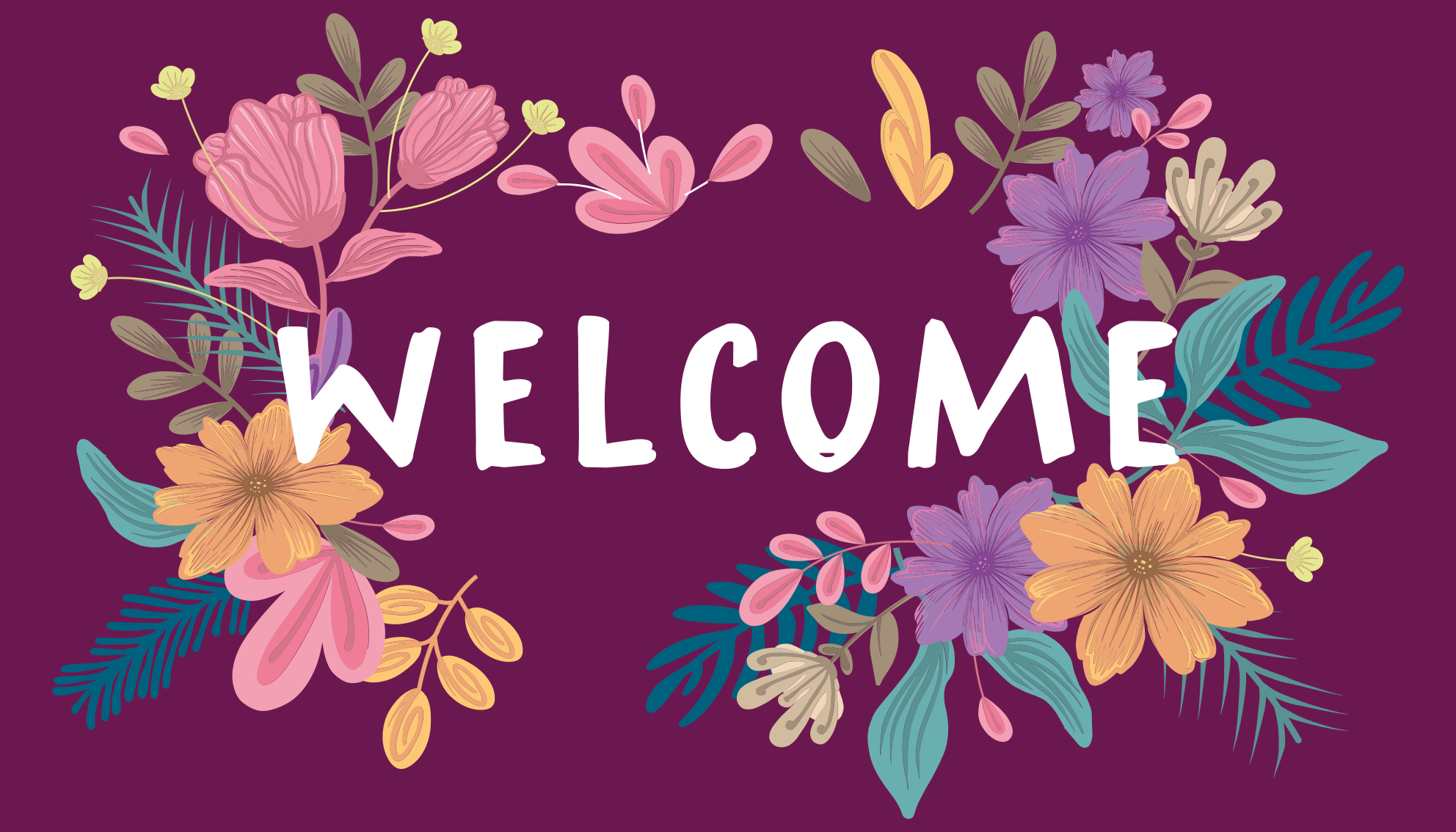 welcome background with flowers entrance rug - TenStickers