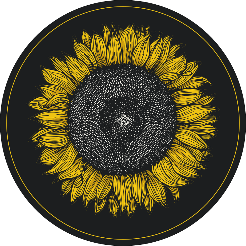 Round sunflower black floral vinyl rug - TenStickers