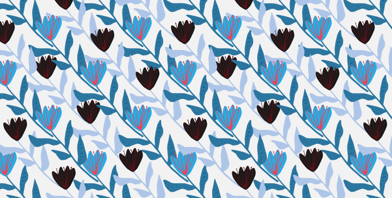 Blue and black illustrated tulips floral rug - TenStickers