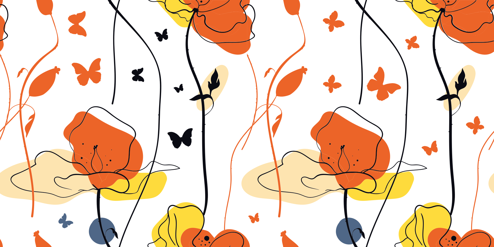 Minimalistic pattern with butterflies flower vinyl rug - TenStickers