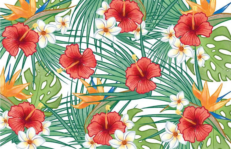 Tropical Floral Theme flower vinyl rug - TenStickers
