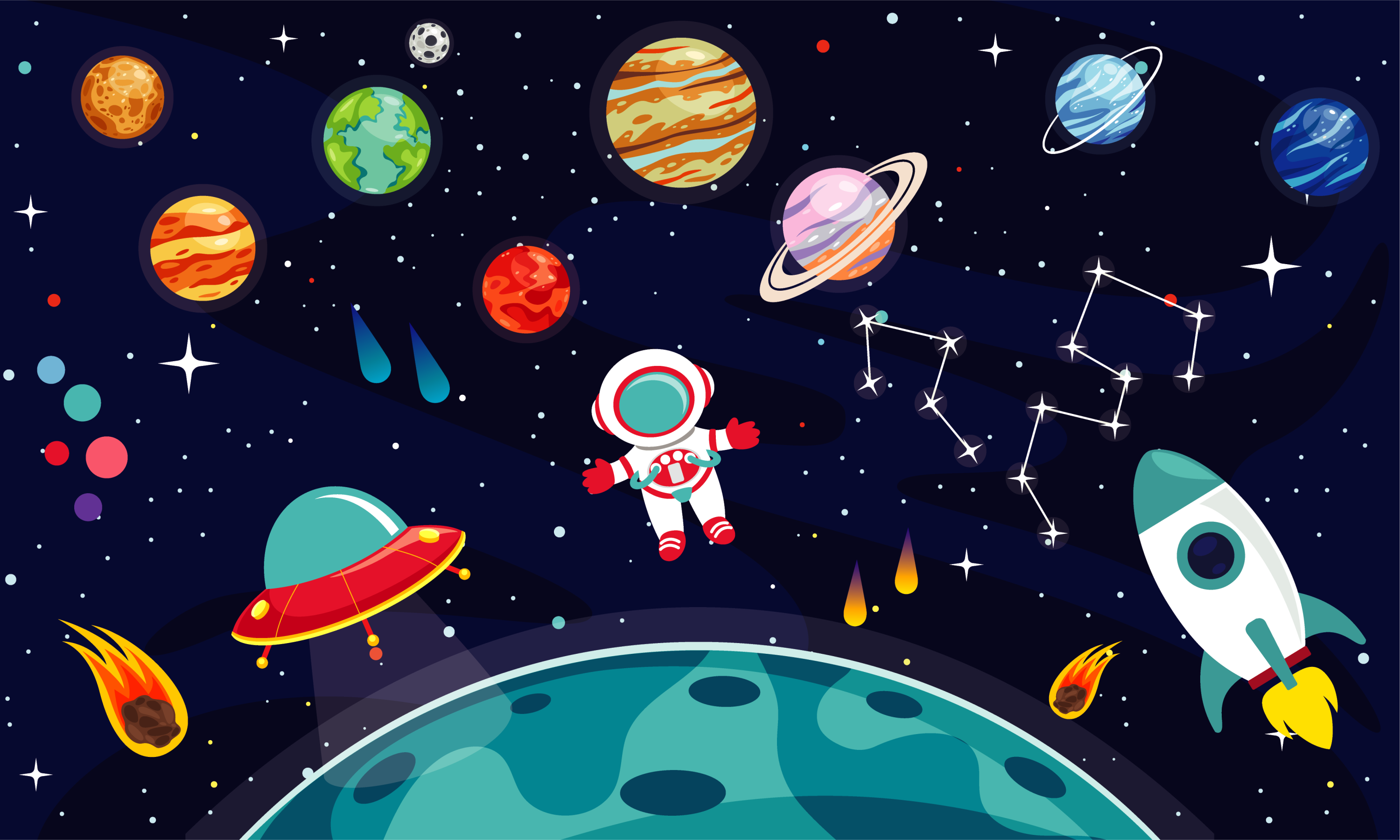 Cartoon half planet with different planets rug - TenStickers