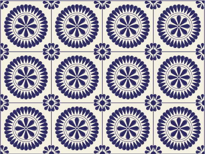 White and blue floral tiles bathroom flooring - TenStickers