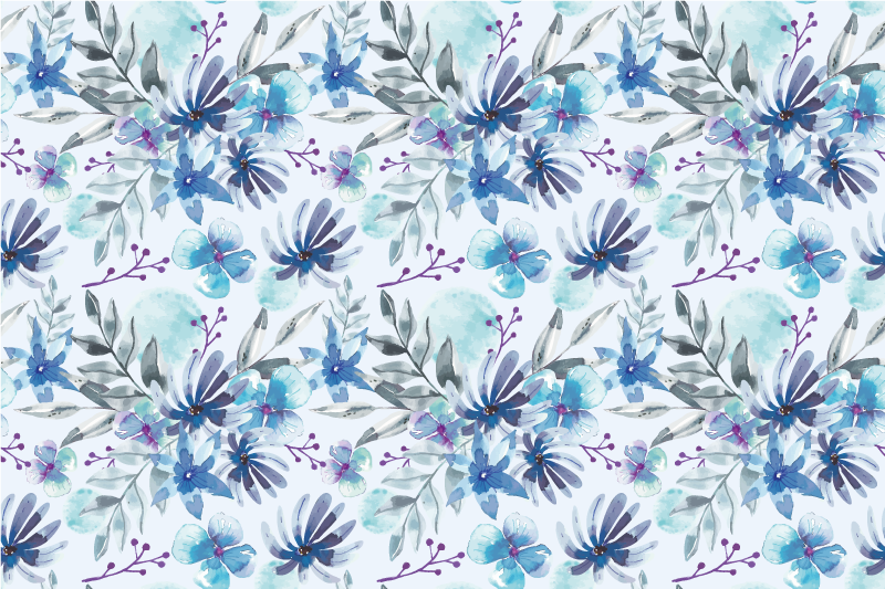 Blue elegant motif flower vinyl rug - TenStickers