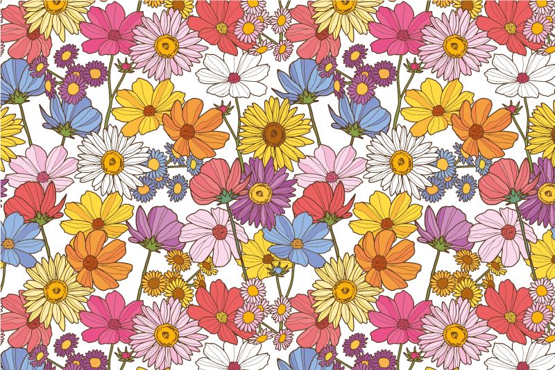 Colored floral pattern floral rug - TenStickers