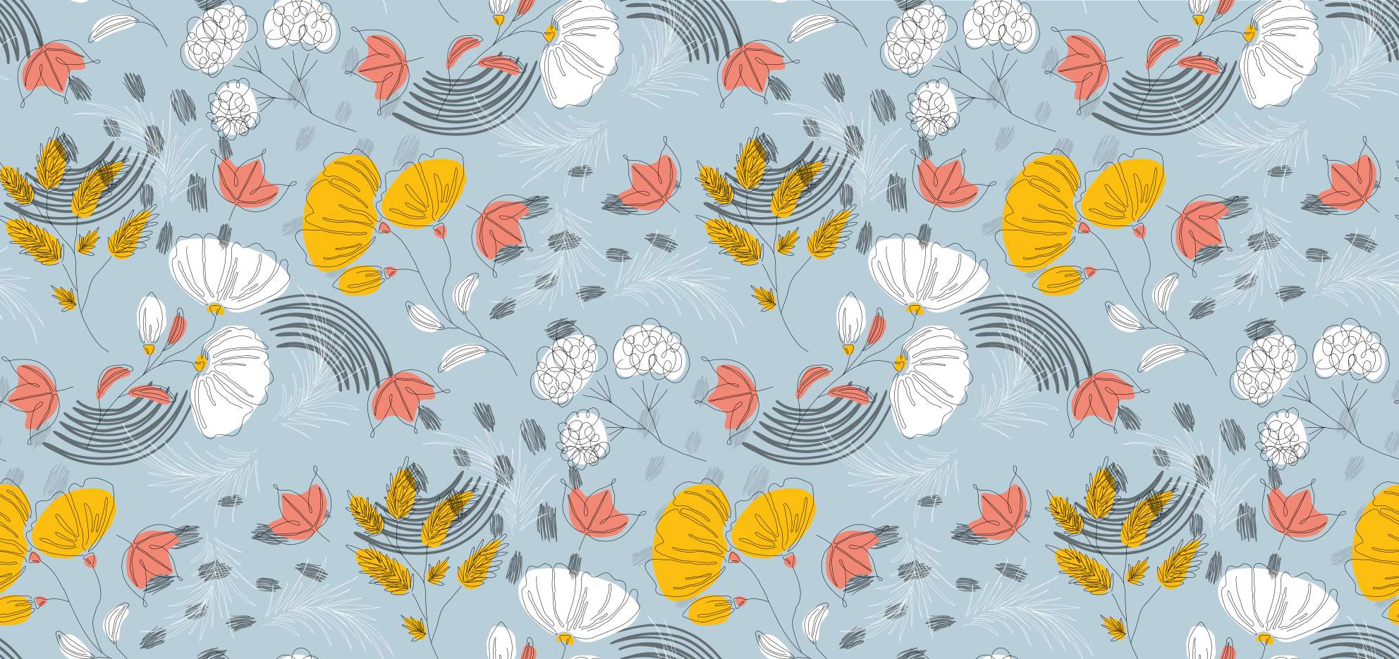 Blue pattern bloom flower vinyl rug - TenStickers