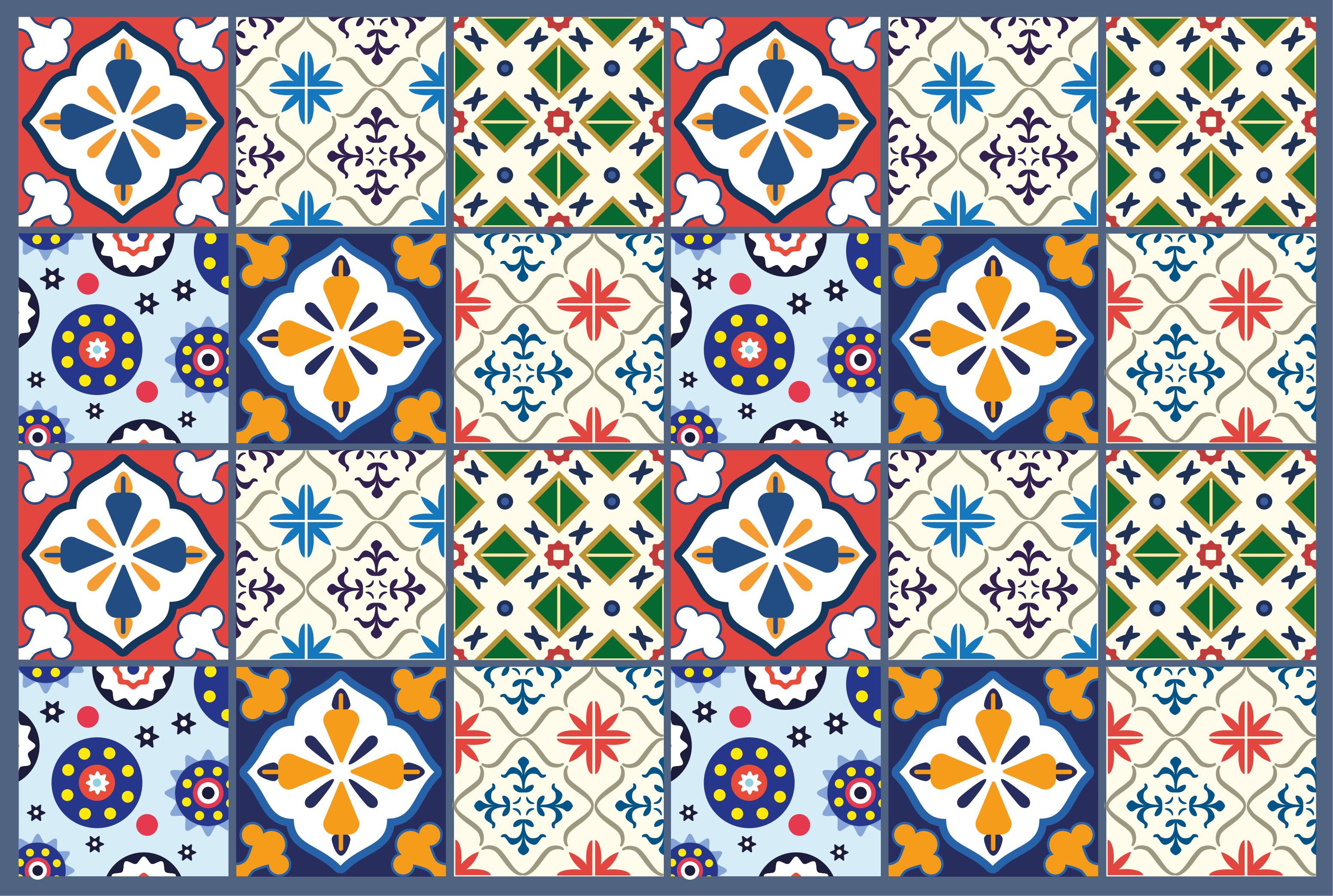 Portuguese colorful style kitchen floor tiles - TenStickers