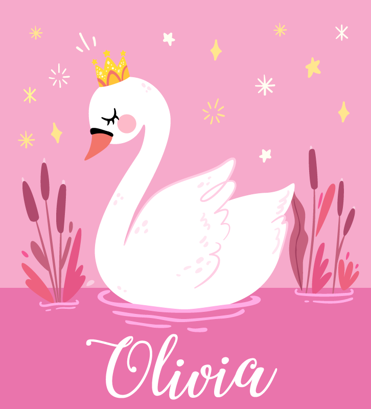 Princess swan with name vinyl rug - TenStickers