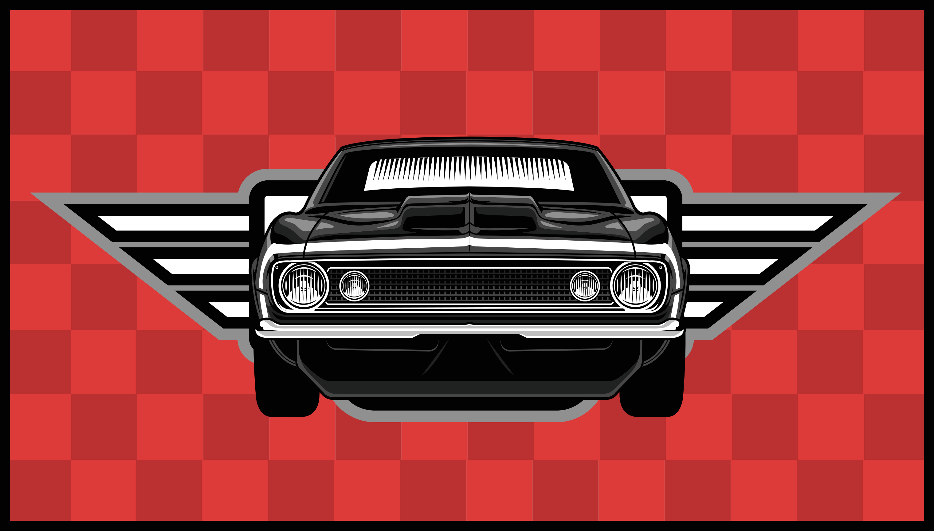Checkered Muscle Car vinyl rug - TenStickers