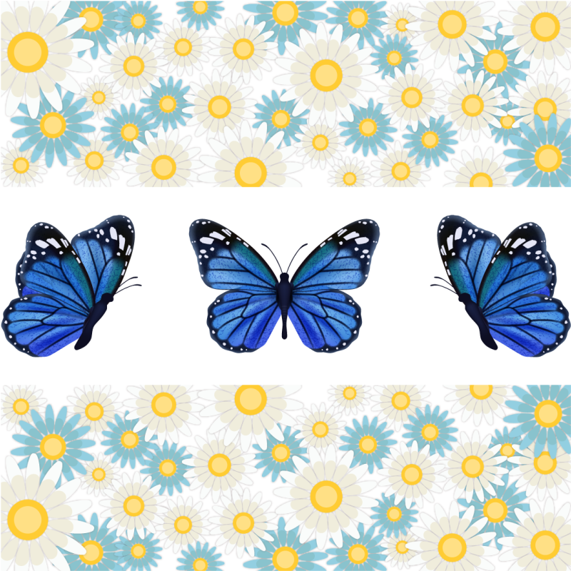 Blue butterflies flower vinyl rug - TenStickers