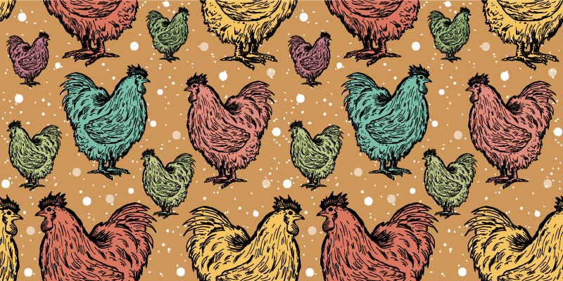 Roosters colorful chicken pattern animal rug - TenStickers