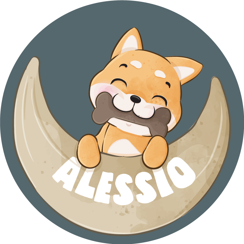 Puppy with bone personalized vinyl rug - TenStickers