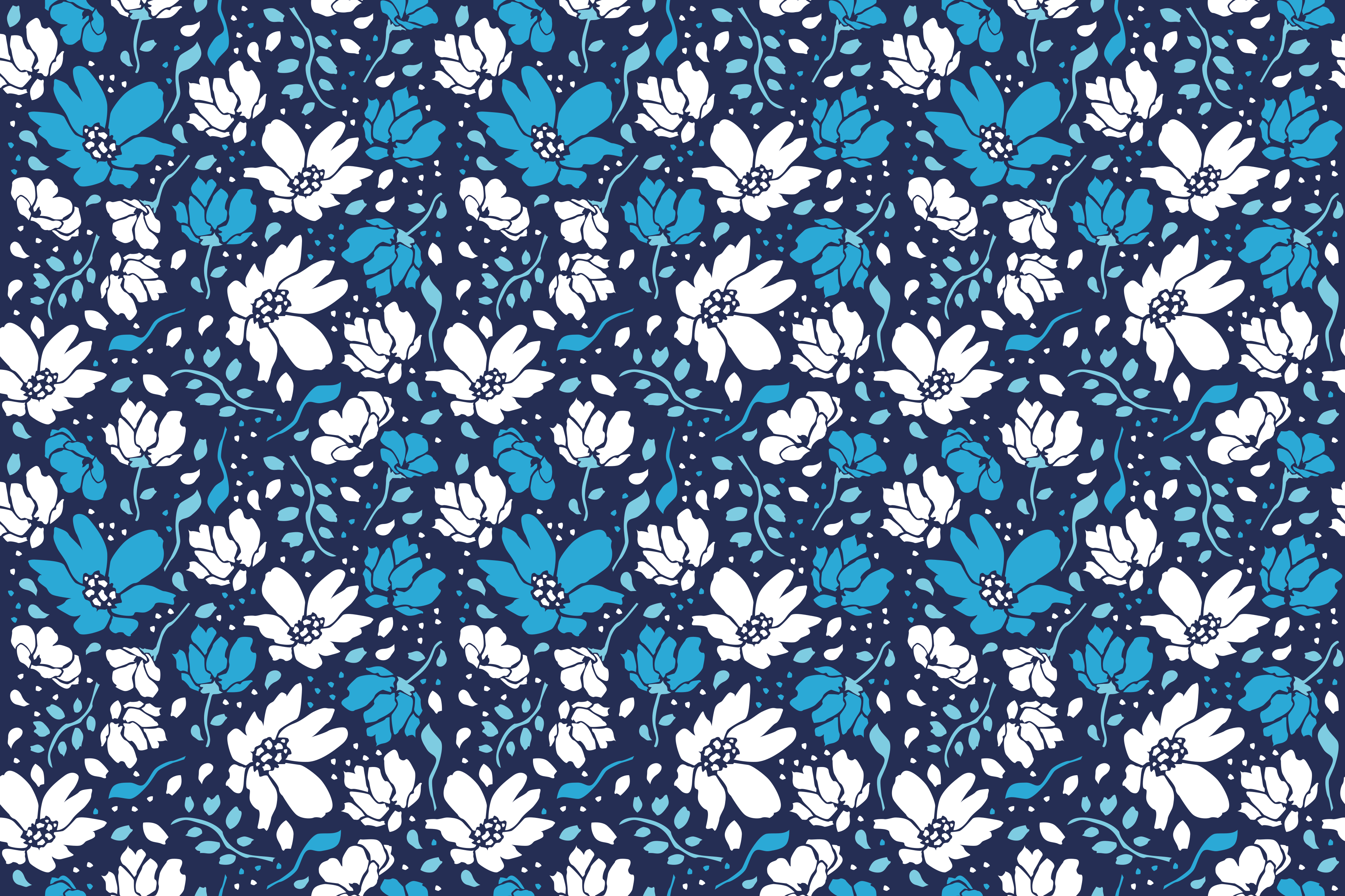 Navy Floral Motif flower vinyl rug - TenStickers