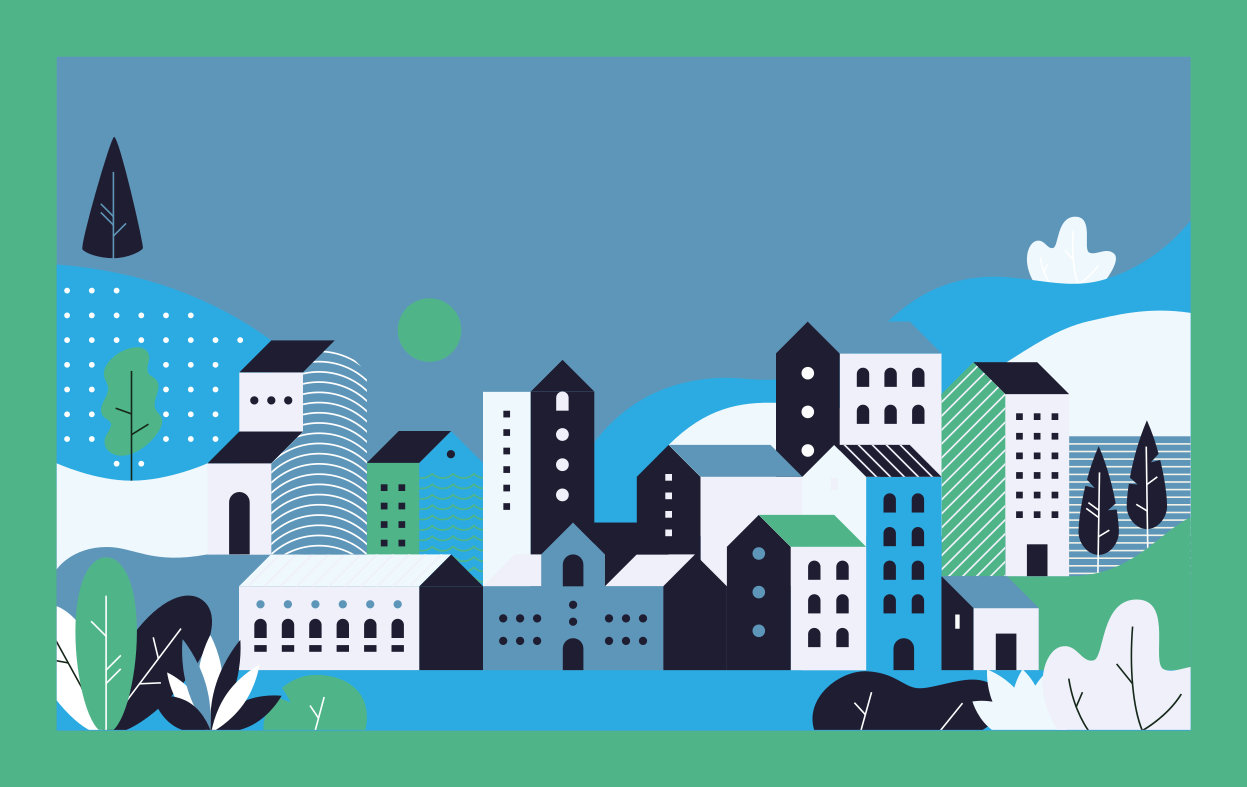 Blue urban landscape vinyl rug - TenStickers